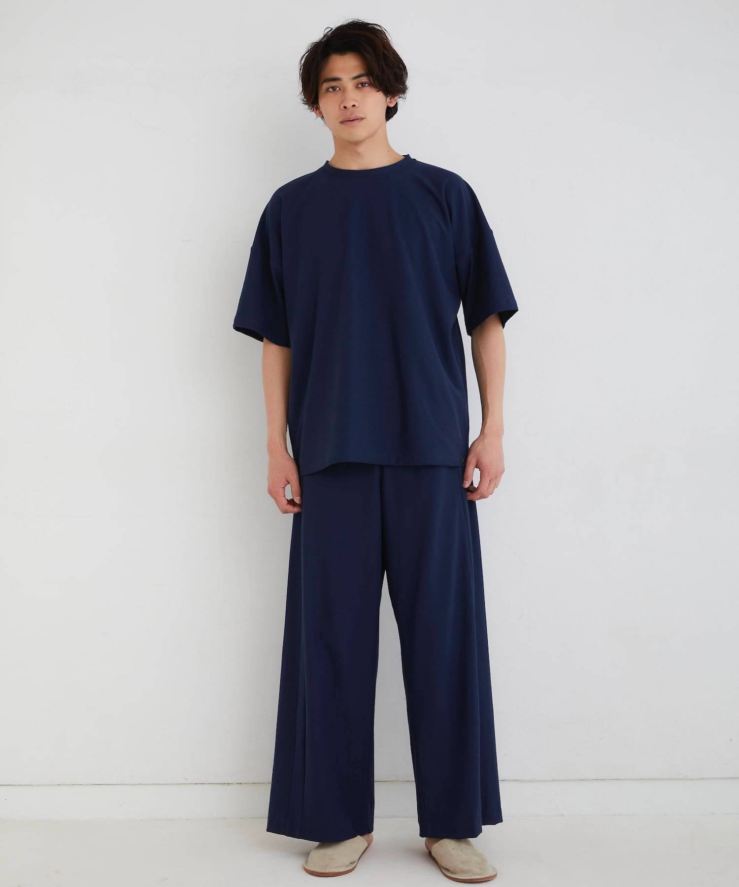 【セットアップ】ロイヤル オーガニックコットン Tシャツ & ワイドパンツ ネイビー - Foo Tokyo公式ストア