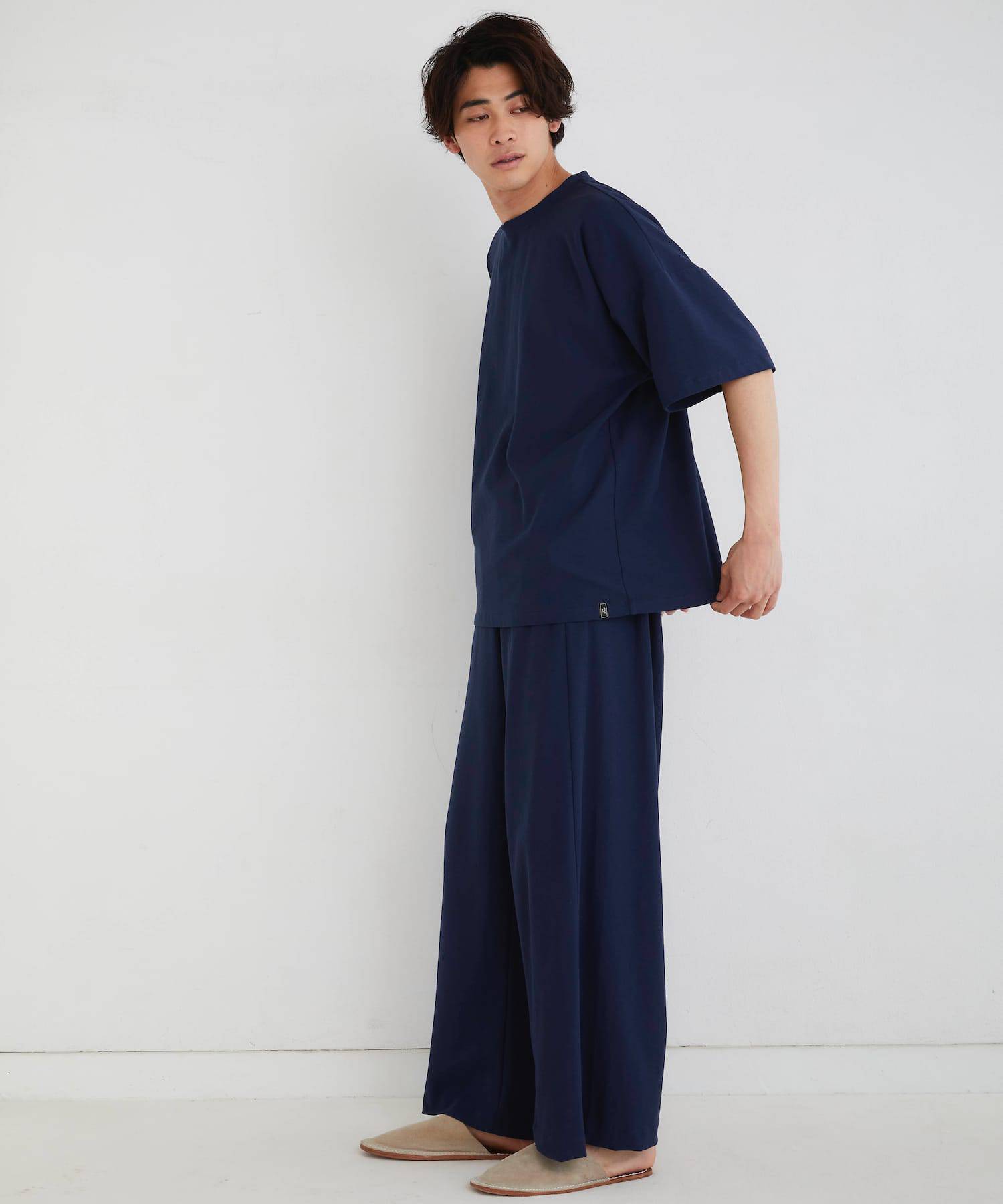 【セットアップ】ロイヤル オーガニックコットン Tシャツ & ワイドパンツ ネイビー - Foo Tokyo公式ストア