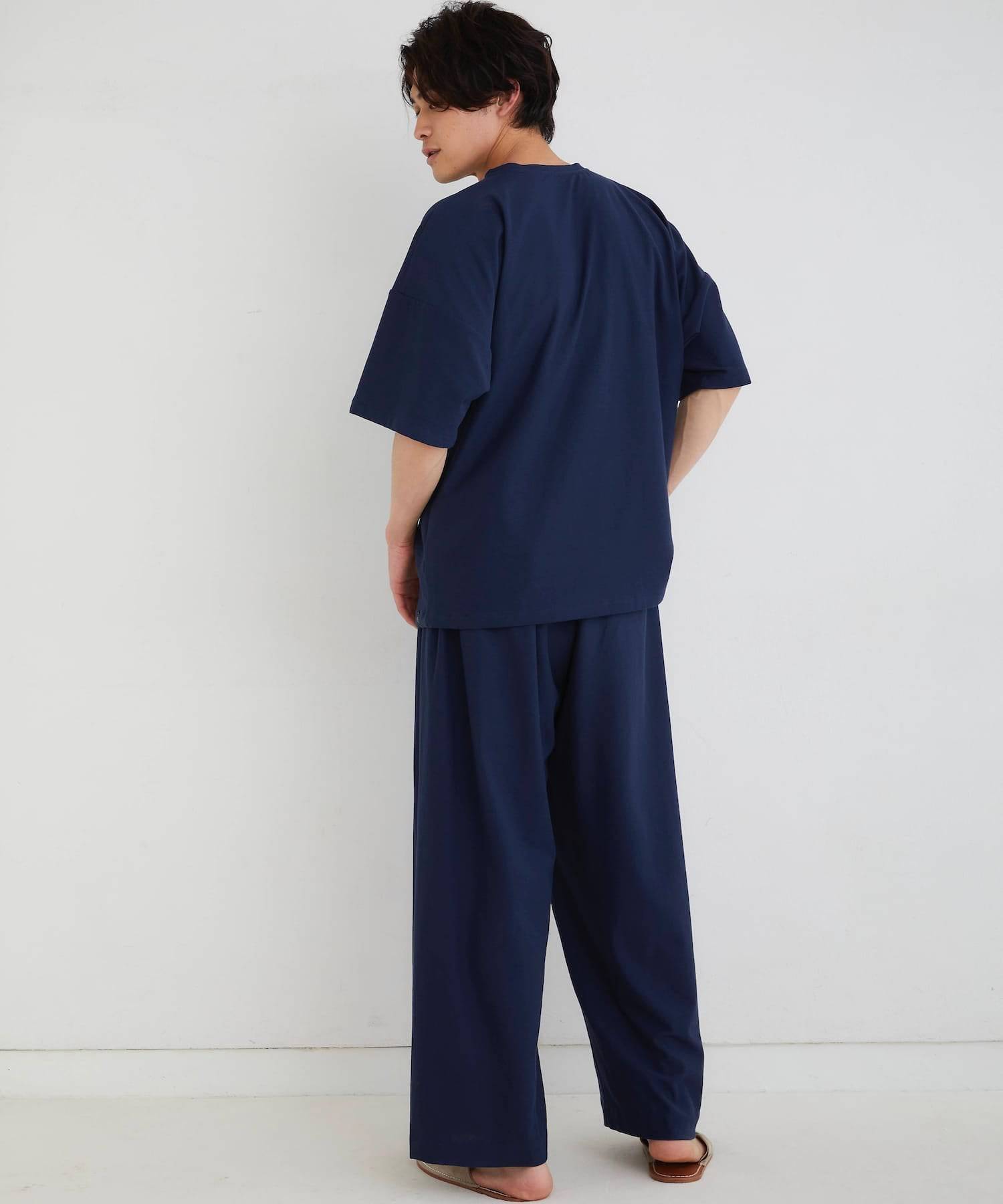 【セットアップ】ロイヤル オーガニックコットン Tシャツ & ワイドパンツ ネイビー - Foo Tokyo公式ストア