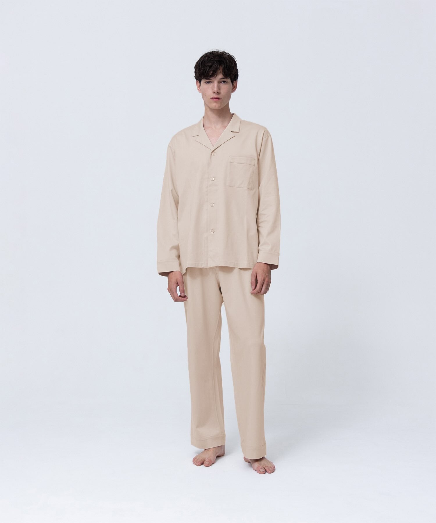 【セットアップ】シルキーコットンパジャマ シャンパンベージュ