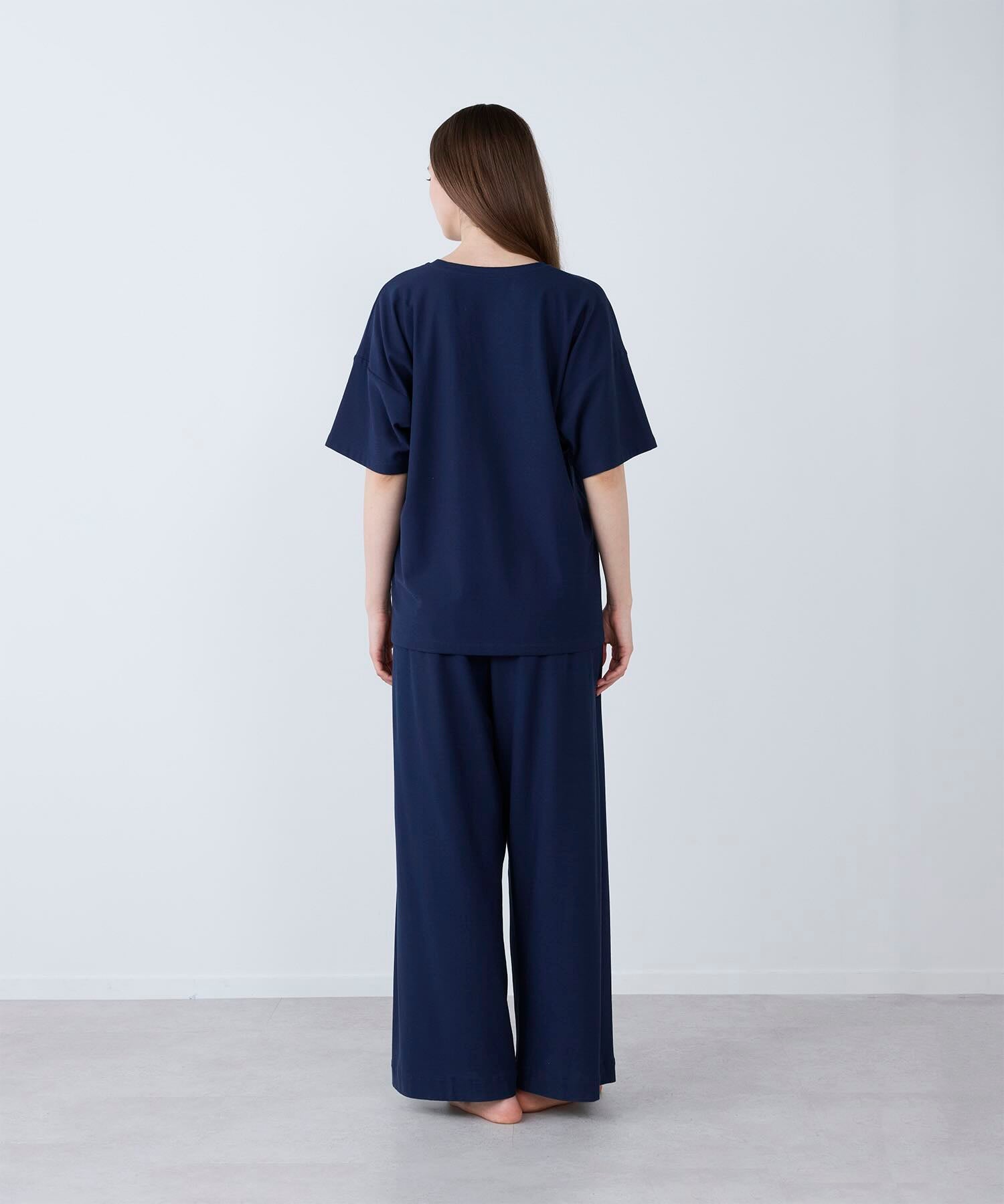 【セットアップ】ロイヤル オーガニックコットン  Tシャツ & ワイドパンツ ネイビー