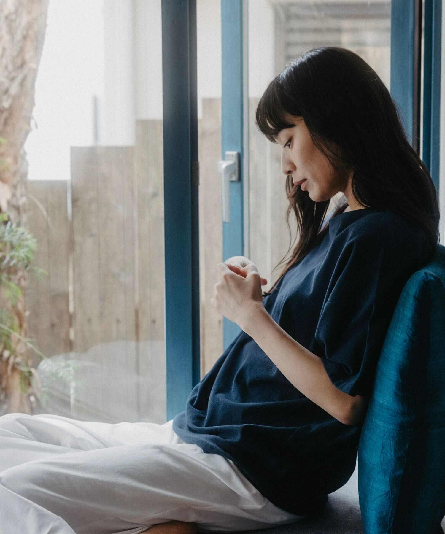 【セットアップ】ロイヤル オーガニックコットン  Tシャツ & ワイドパンツ ネイビー