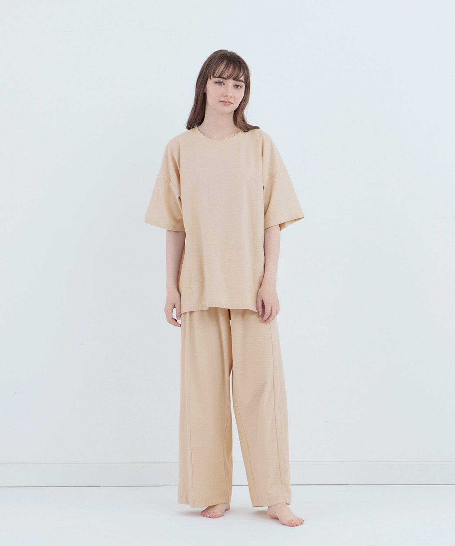 【セットアップ】ロイヤル オーガニックコットン Tシャツ＆ ワイドパンツ ベージュ - Foo Tokyo公式ストア